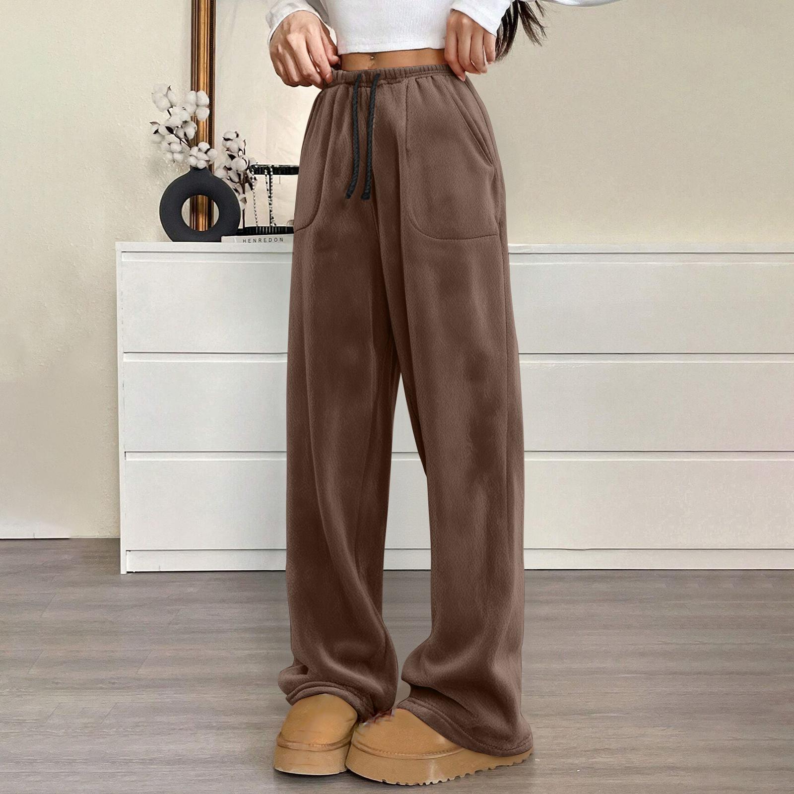 Женские пижамные штаны, плюшевые пижамные штаны, мягкая эластичная талия, пижамные штаны, однотонные штаны с 2 карманами L