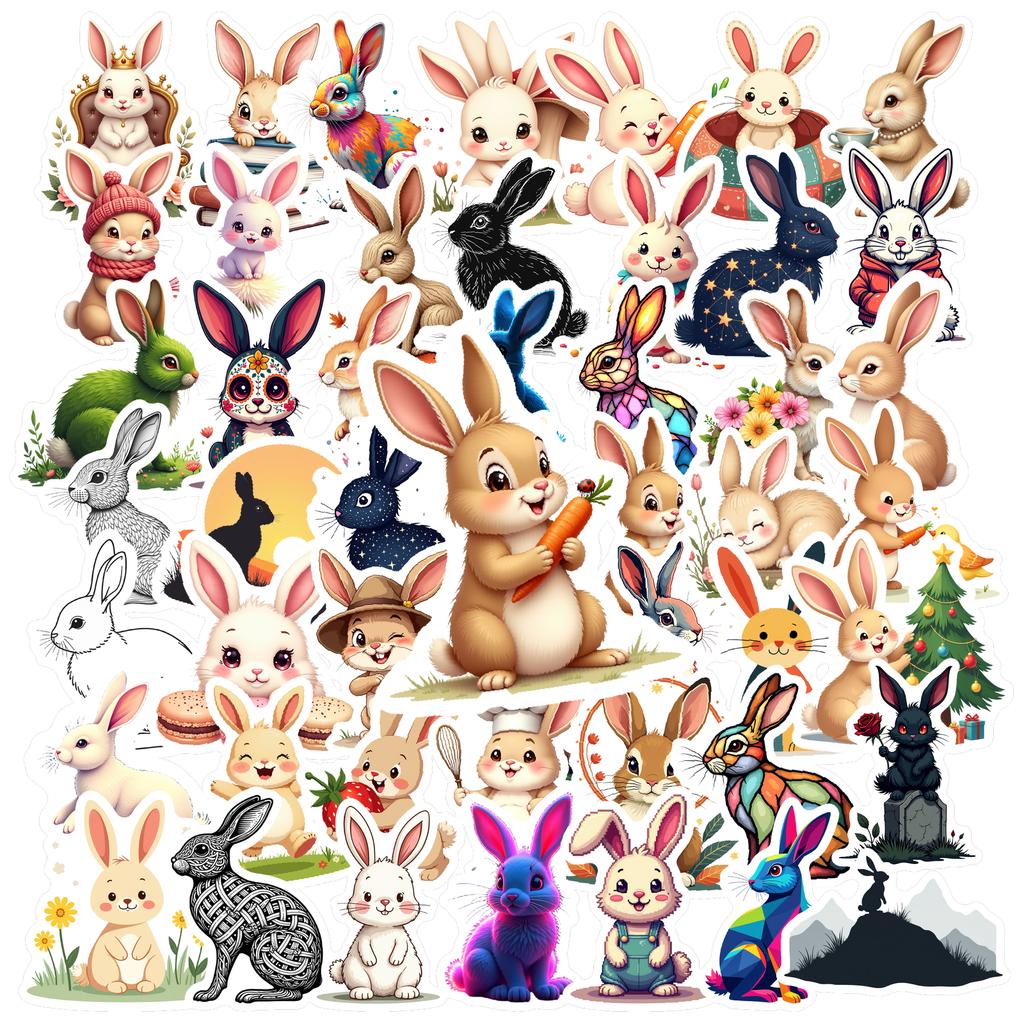 35-50pcs Cartoon Rabbit Stickers Kawaii Easter Bunny Graffiti Diy Laptop Decals Decoration Stiker Reward Stationery