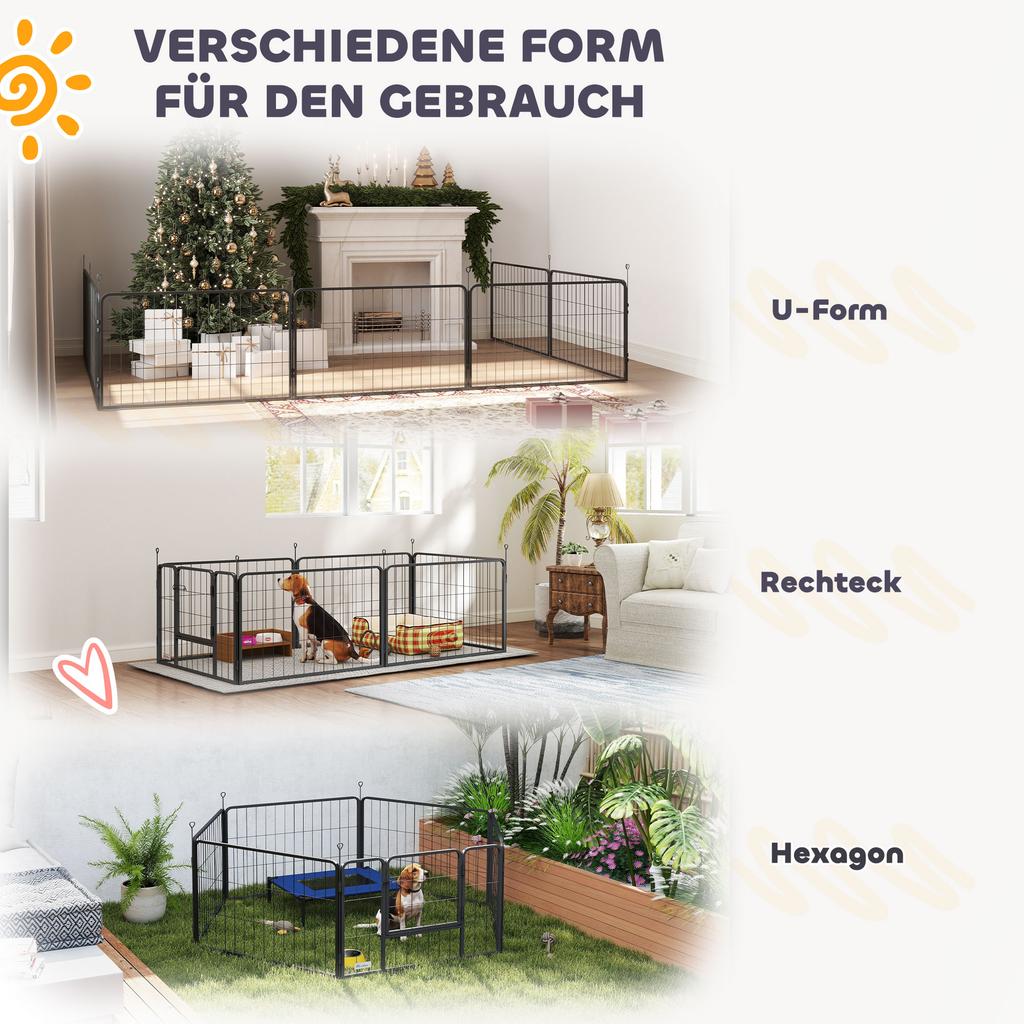 Whelping Box for Puppies, Whelping Pen Puppy Playpen with 7 Panels, 2 Areas, Washable Whelping Pad, 203x102x60cm Black