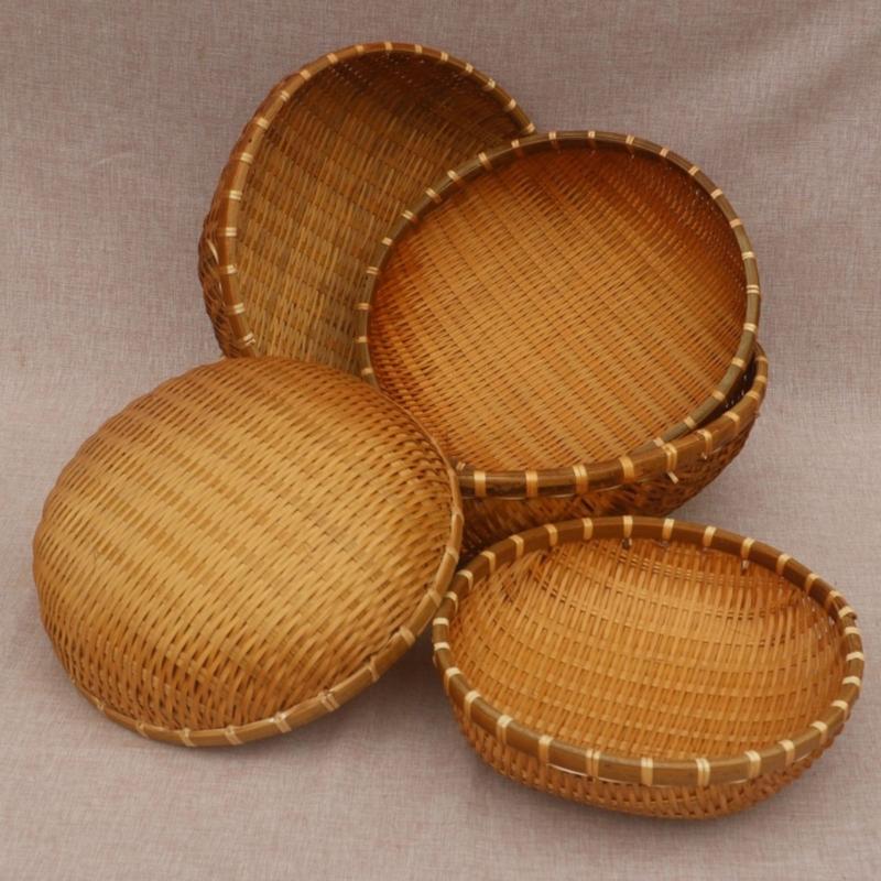 Natural Handwoven Bamboos Storage Basket for Multipurpose Kitchen Use Fruit and Nut Container with Nonslip Bottom