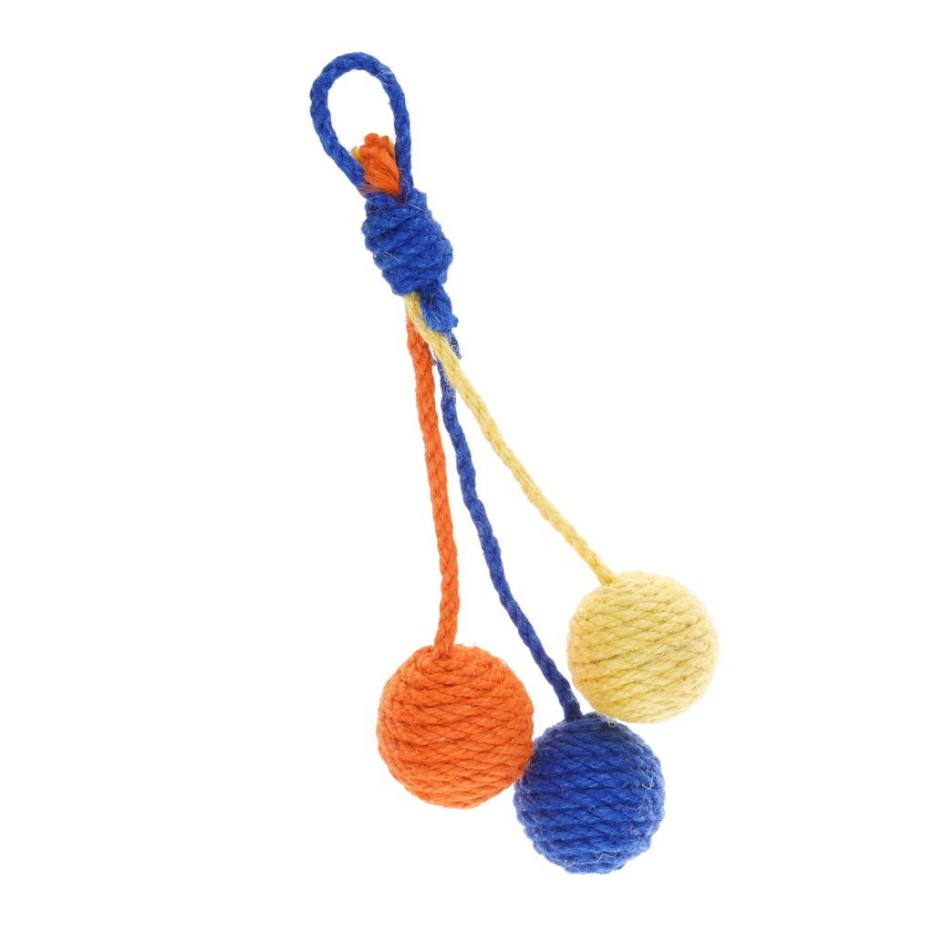 Colorful Cats Sisal Scratcher Sphere with Bells for Active Play Relieving Stress Toy Exercise Teething Sphere Chew Toy
