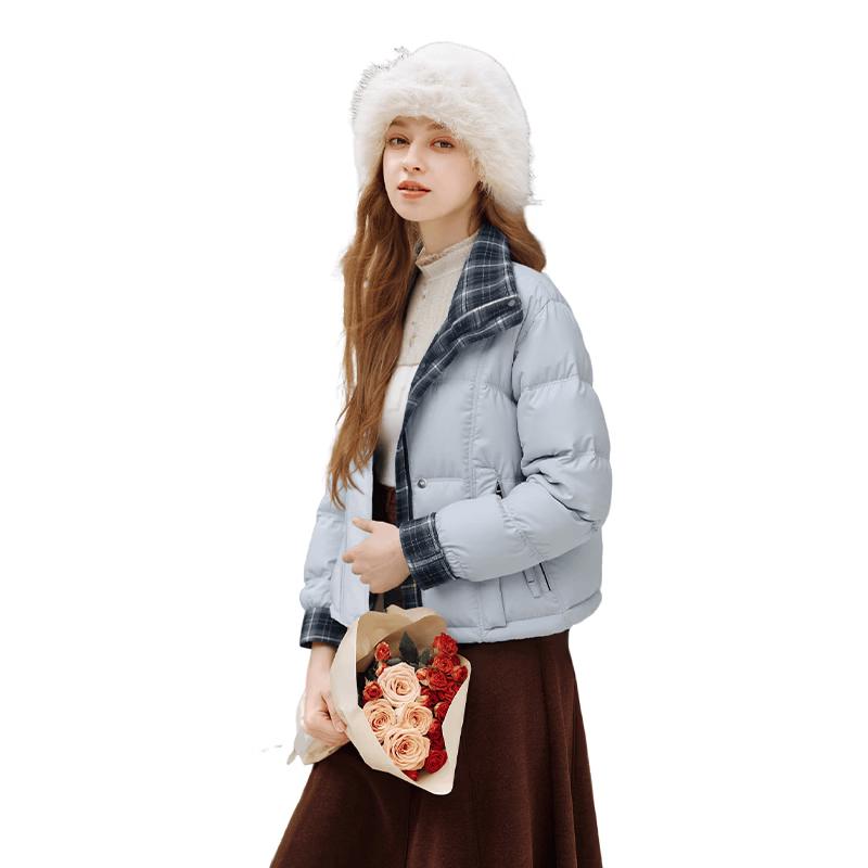 Xiangying Women s Light Blue Plaid Puffer Down Jacket M