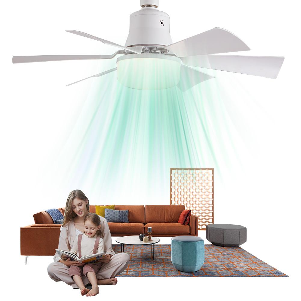 Ceiling Fan Light with Remote Socket Ceiling Fan Timing Light Bulb Fan 3 Gear Wind Speed 6 Blades for Living Room Bedroom
