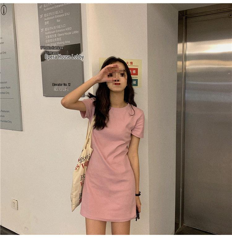 2024 Summer Korean-Style Solid Color Mid-Length Dress for Women Students