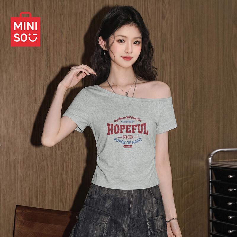 MINISO Women's Off-Shoulder Slim Fit Short Sleeve Top