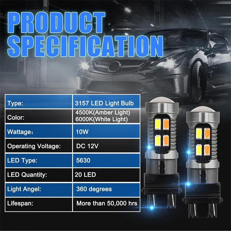 10X Led Light Dual Color Bulb T25 3157 P27-7W 5630 20Smd Canbus Car Brake Reverse Lamp Turn Signal White Amber