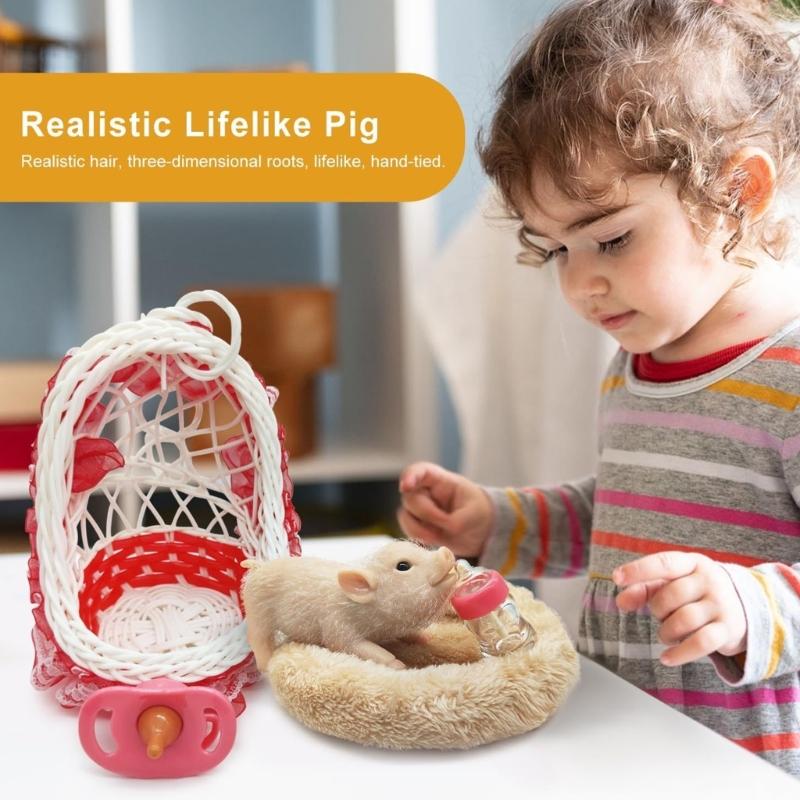 Miniature Reborns Pig Doll Figurine 5PCS Sensory Animal Figure Doll Nursing Toy For Children Indoor Outdoor Pretend Play