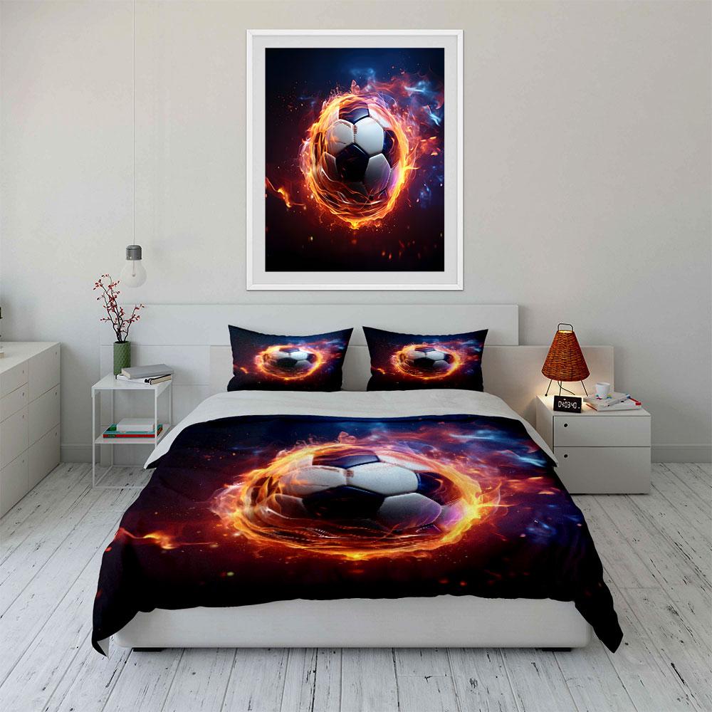 "Fiery Soccer Ball Bedding Set" Bedding Duvet Cover Set Duvet Cover Pillowcases (1 * Duvet Cover 2 * Pillowcases, without duvet insert)