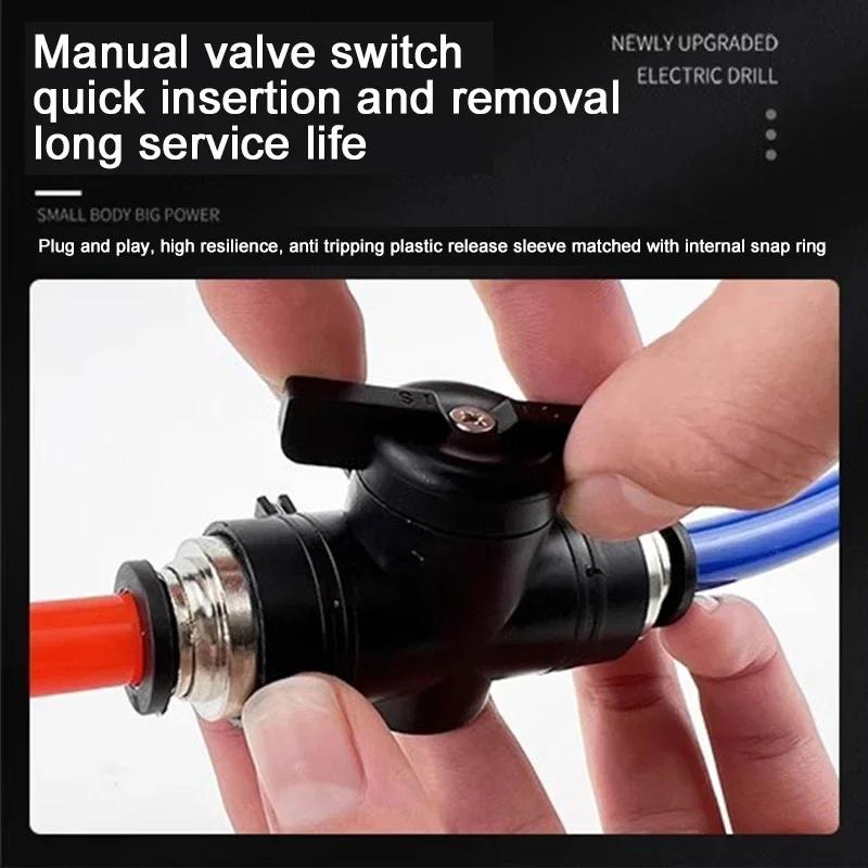 BUC-6 Black Pneumatic Quick Coupling Manual Valve Steering Switch Manual Ball Valve Air Hose 4 6 8 10 12mm