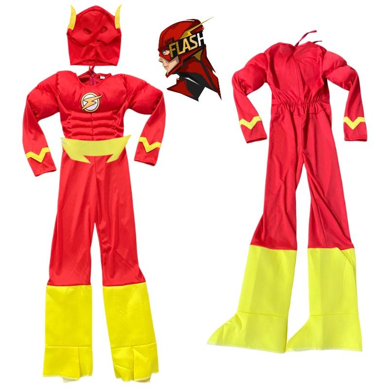 The Movie Flash Muscle Cosplay Costume Set Kids Halloween Party Prop Fans Gifts