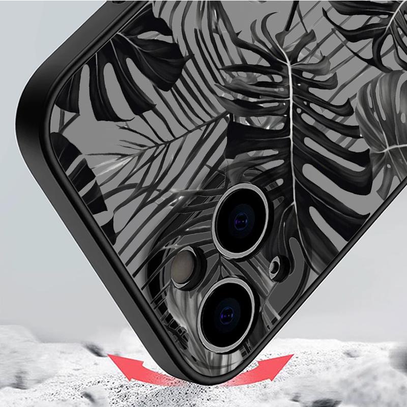 Palm Leaf Tree Black Leaves Phone Case for IPhone 16 15 14 11 Pro Max 13 12 Mini 7 8 14 15 16Plus SE X XS Matte Shockproof Cover