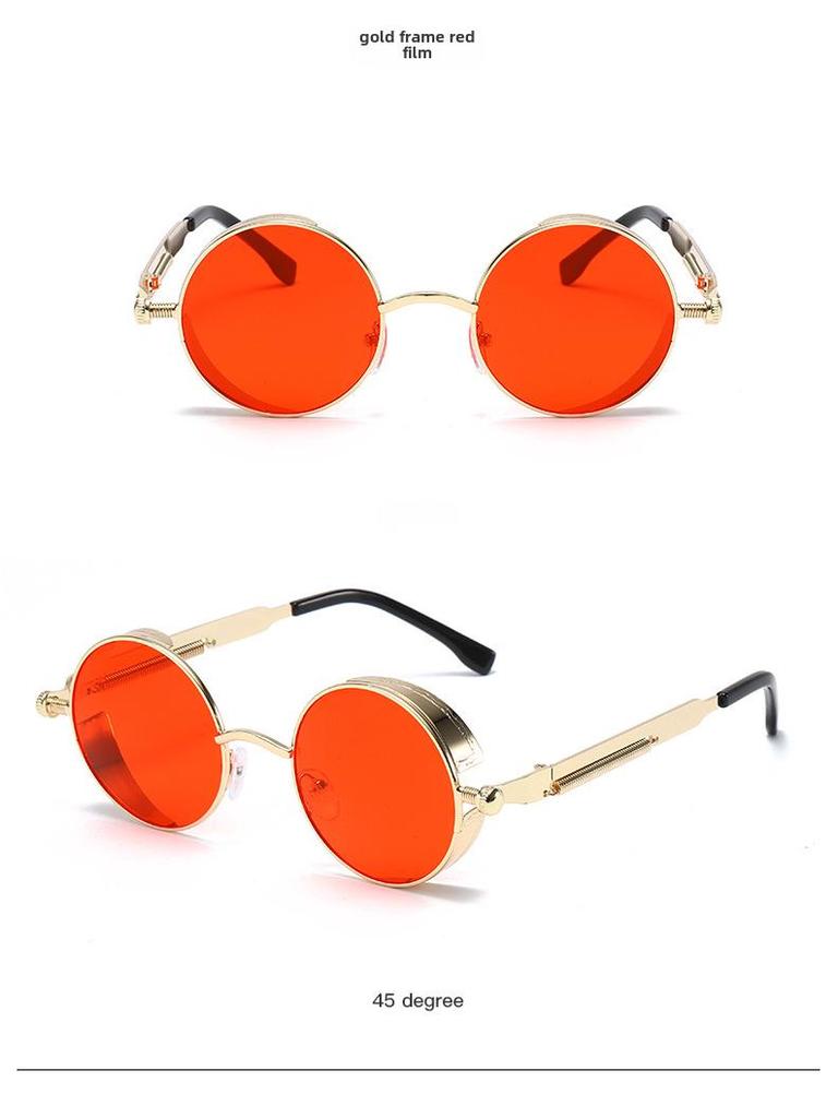 Versatile European-American Steampunk Metal Sunglasses with Spring Legs - Model 58028