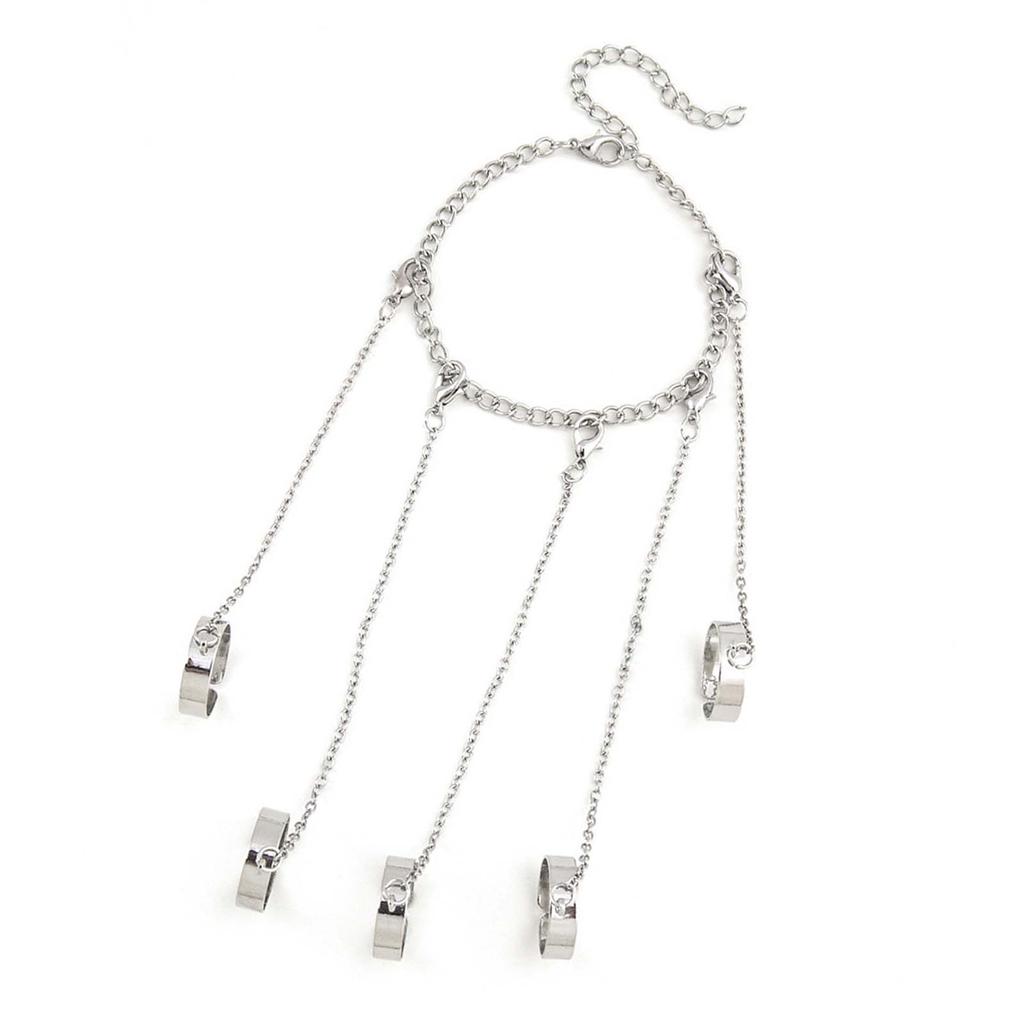 Chain Finger Rings Bracelet Punk Gothic Cool Silver Alloy Stackable Adjustable Chain Combination Rings