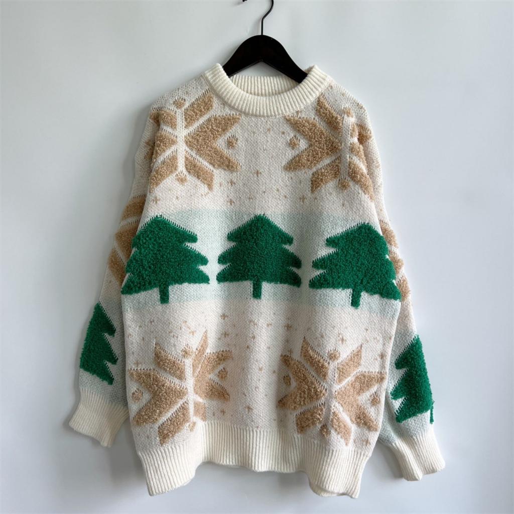 Women's Fashion Fall And Winter Christmas Loose Round Neck Pullover Knitted Sweater