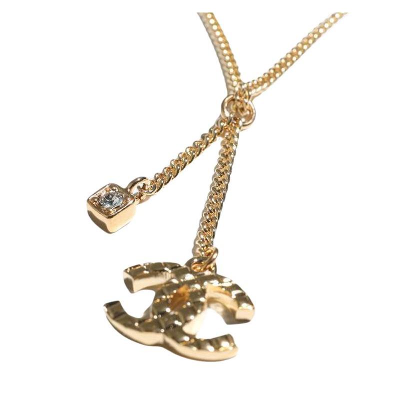 CHANEL Double C Double C logo metal necklace women's gold