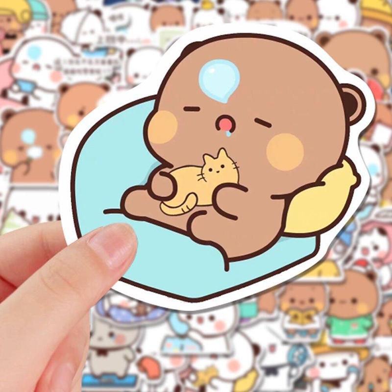 65 Stück Bubu und Dudu Aufkleber Niedliches Bärenpaar DIY Spielzeug Kritzeleien Aufkleber Handyhülle Scrapbook Wasserdichte Dekoration