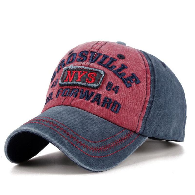 Four Seasons Men Baseball Cap Casual Distressed Washed Cotton Letter Embroidered Cap Bent Brim Dome Casual Sun Protection Hat