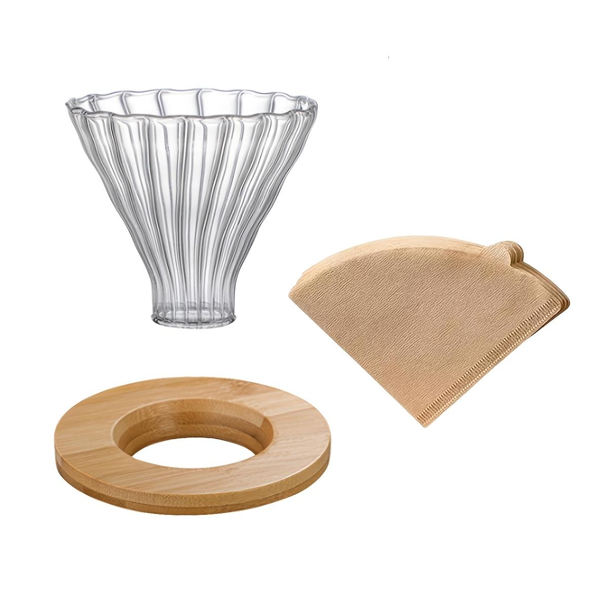 Glass Dripper/Filter with Coffee Filters Set, Glass Pour Over Coffee Cone with Bamboo Stand, Drip Coffee Maker Funnel