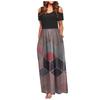 Women' Cold Shoulder Pocket Floral Print Elegant Maxi Short Sleeve Casual Dress
