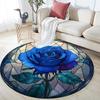 Blue and Green Flowers,Round Area Rug,Carpet Rug for Living Room Bedroom Sofa Playroom Decor,Non-slip Floor Mat