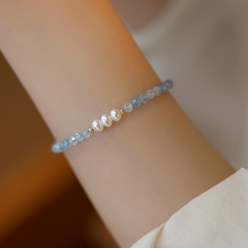 

Natural Freshwater Pearl Niche Ins Fresh Wind Aquamarine Bracelet Women S Niche Light Luxury Hand Jewelry Versatile