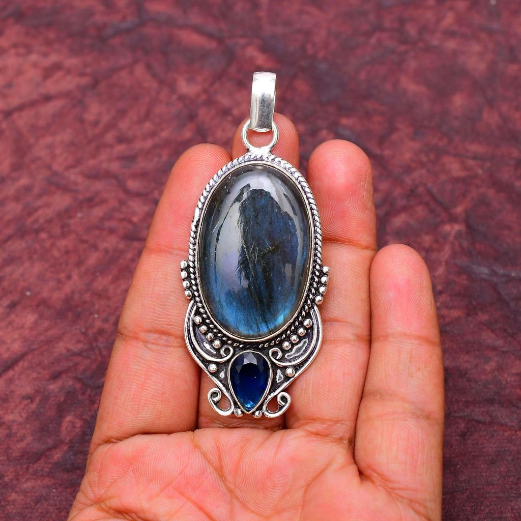 Awesome Labradorite Gemstone Pendant: 925 Sterling Silver Handmade Pendant Necklace Jewelry
