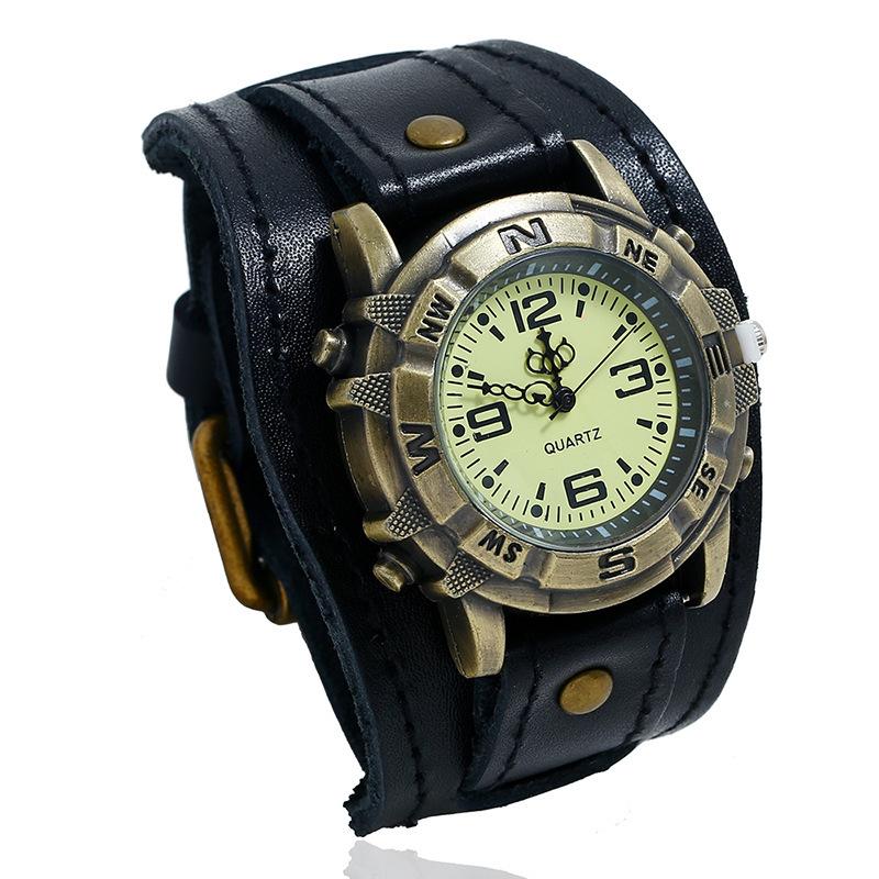 LP53 Fashionable Men s and Women s Retro Punk-inspired Hip-hop Bracelet Watch Leather Belt Simple Dial Design Unisex Watches LP53