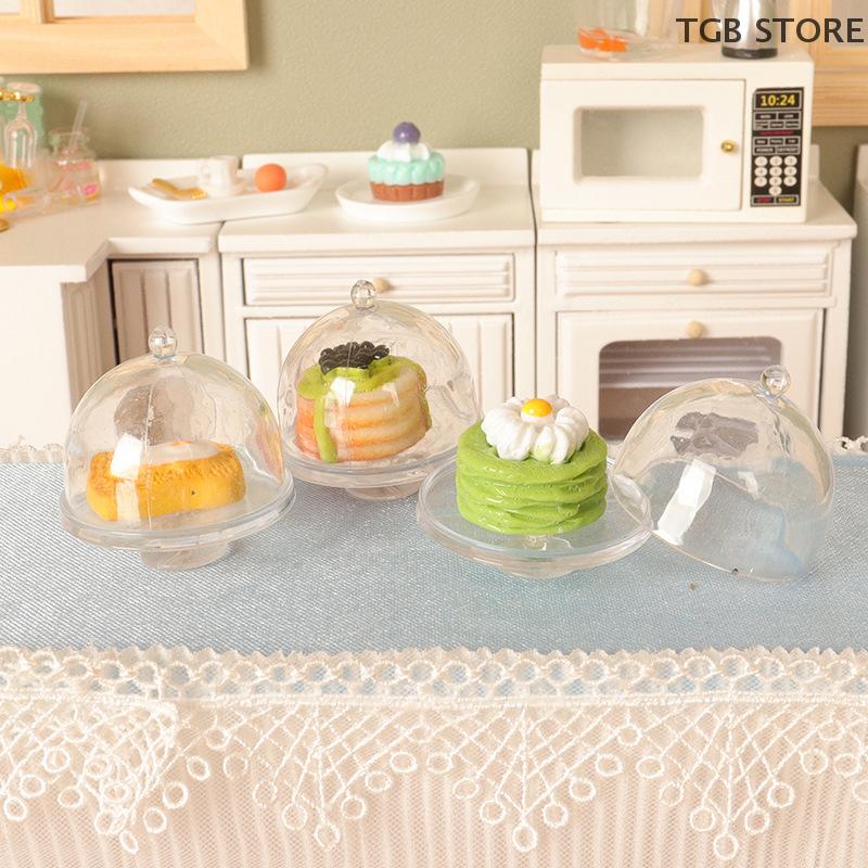 1Pc Transparent W/Cover Dessert Display Rack Miniature Cake Tray Dollhouse Kitchen Model Decor Toy Doll House Accessories