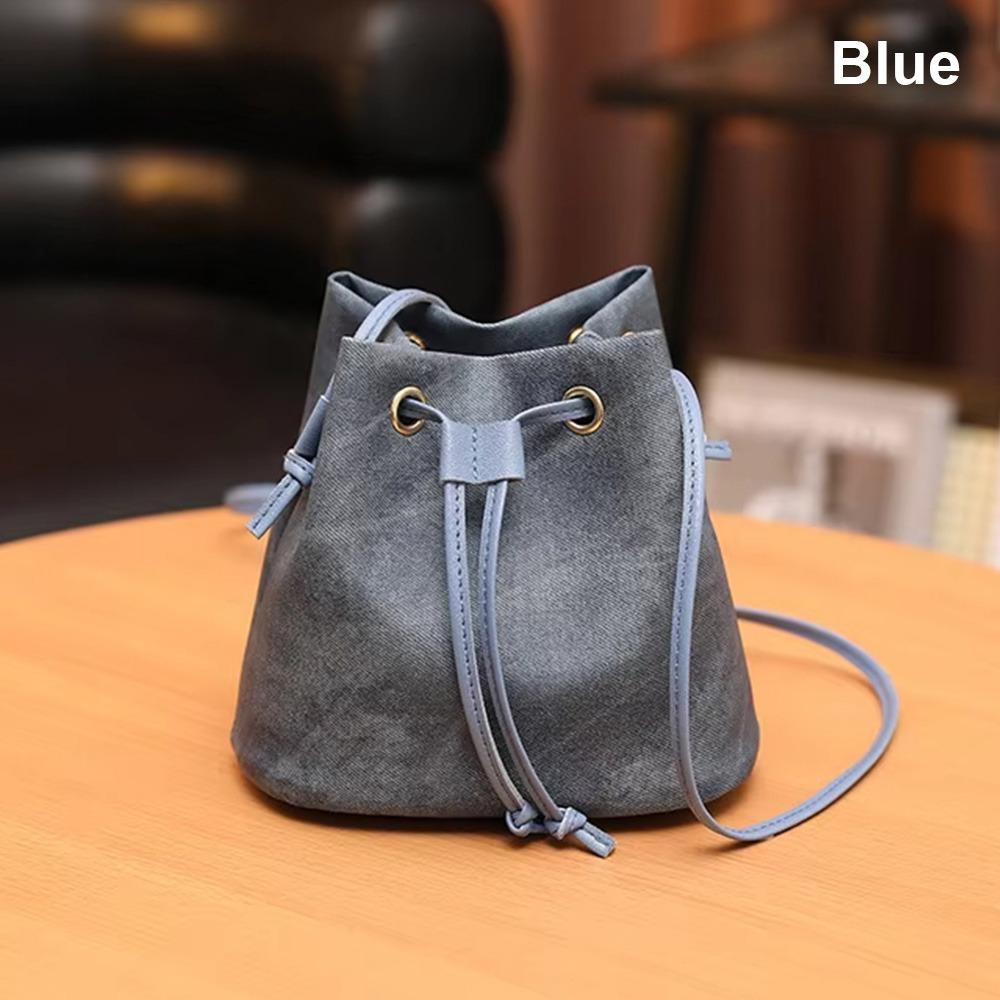 1Pcs New PU Leather Drawstring Bucket Bag Casual Urban Minimalist Style Shoulder Bag Small Crossbody Bag for Women
