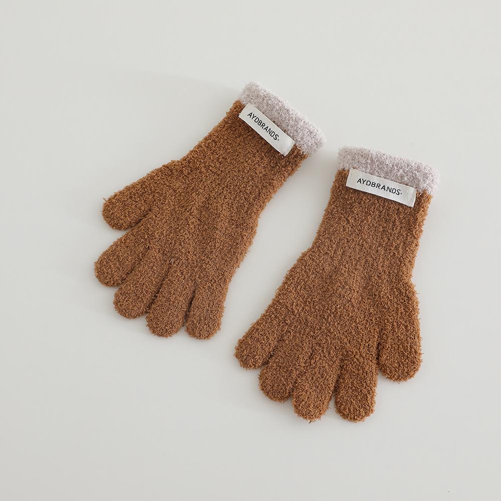 Children Gloves New Winter Lovely Coral Fleece Patchwork Letter Warm Baby Mittens Soft Full Finger Gloves Autumn Kids Gloves