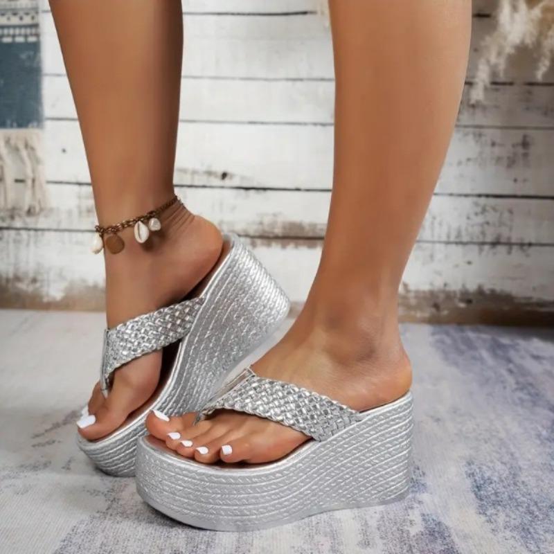 Fashion Shoes Cswo01 Women's Gold Clip Toe Wedge Sandals For Braided Strap Platform Sandals Woman Summer Thick Sole Slippers Beach Flip Flops Cm