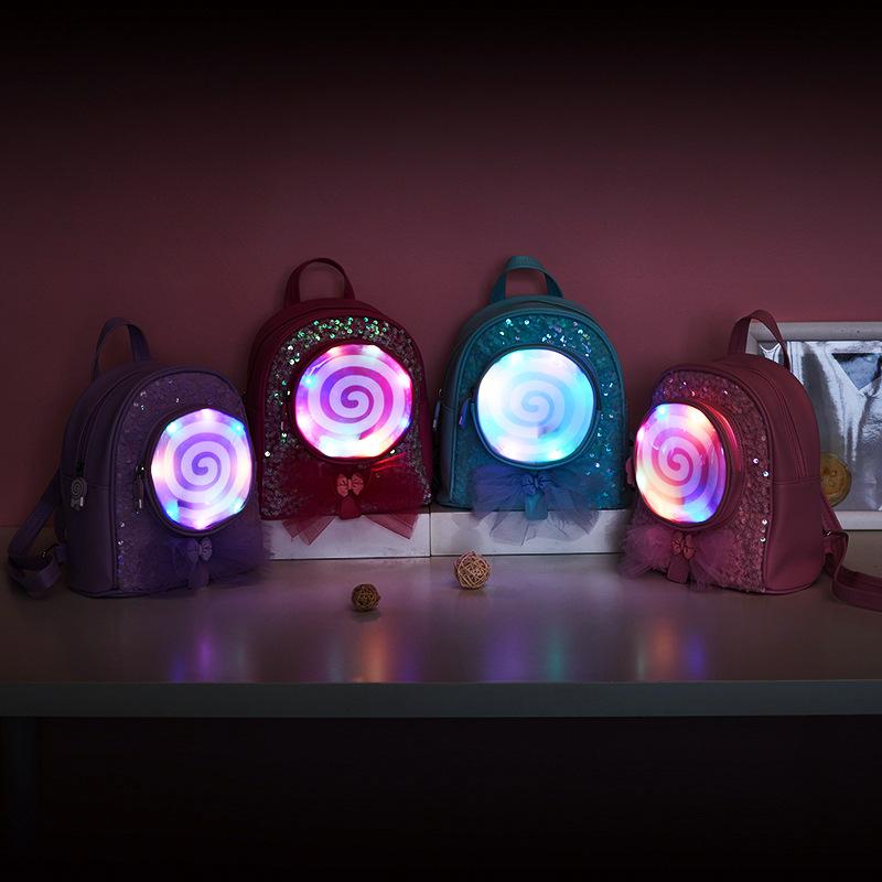 New Style Girls' Backpack For Casual Travel Lollipop Small School Bag With LED Lights Fashionable And Cute Princess Children'S Backpack