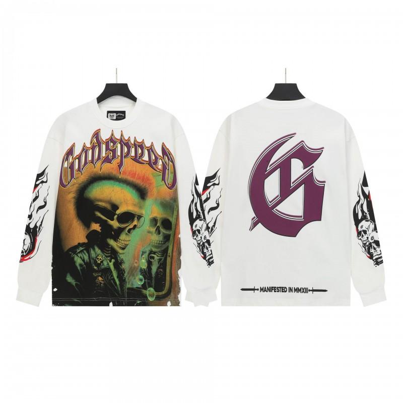 Unisex Vintage Skull Print Washed Cotton Long Sleeve Hoodie Streetwear Loose Fit
