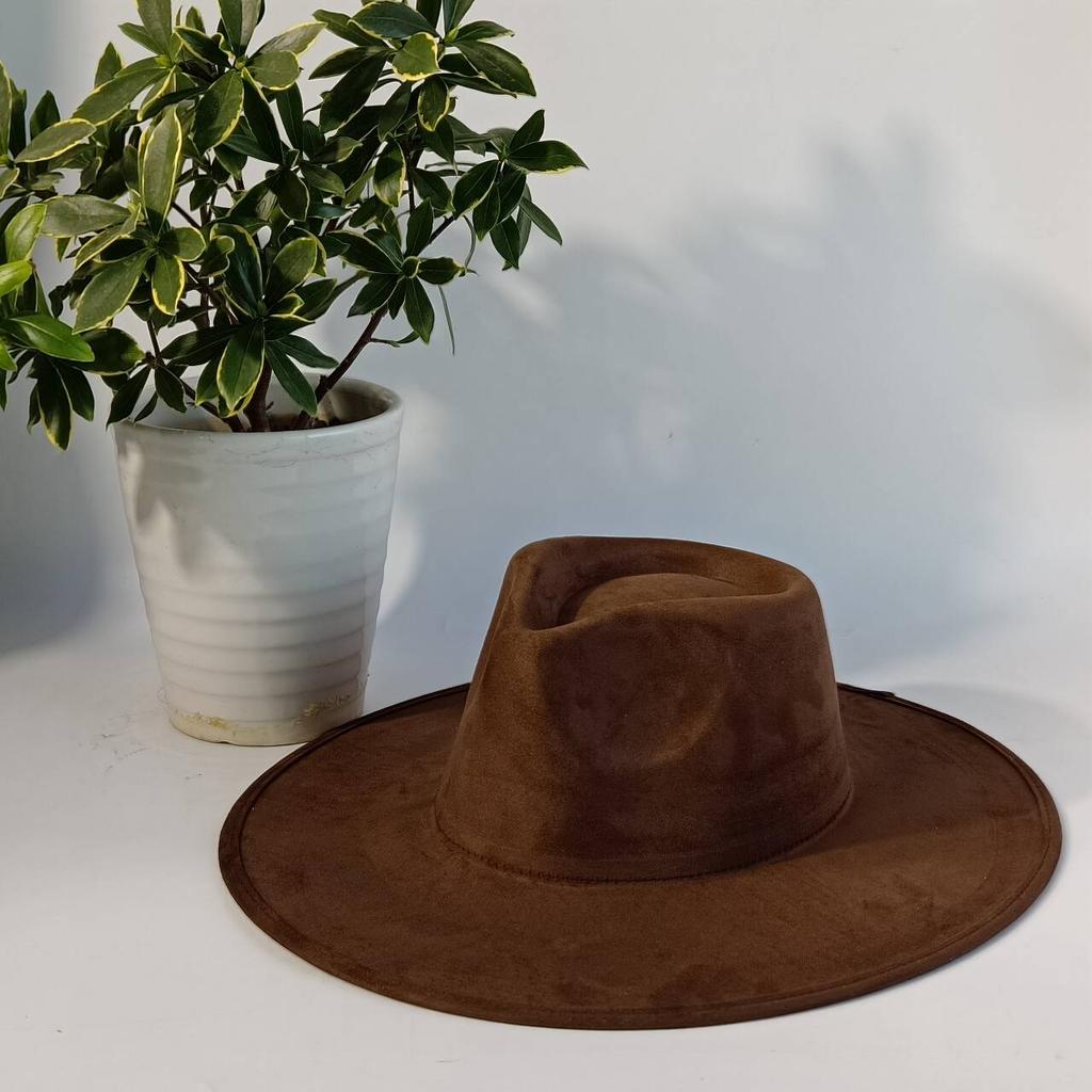 LIDHAY Western Style Suede Hat, Unisex Wide Brim Fedora Hat, Felt Panama Hat, Rancher Hat LIDHAY Western Style Suede Hat, Unisex