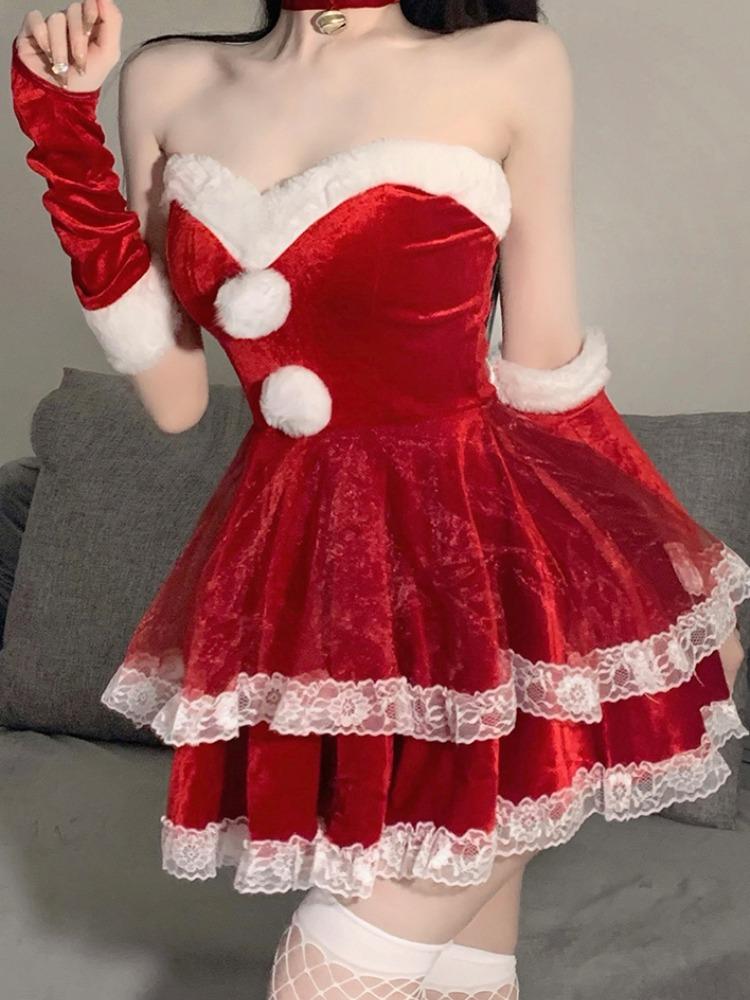 Sexy Underwear Passion Set Plush One-piece Open File Christmas Outfit Hat Suit Uniform Temptation Costume Party Cosplay