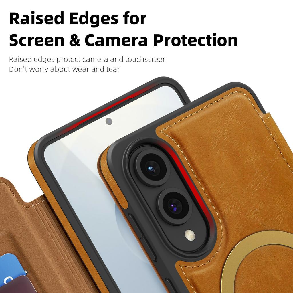 For Samsung Galaxy S25 Edge Case Compatible with MagSafe RFID Blocking Card Holder Leather Phone Cover