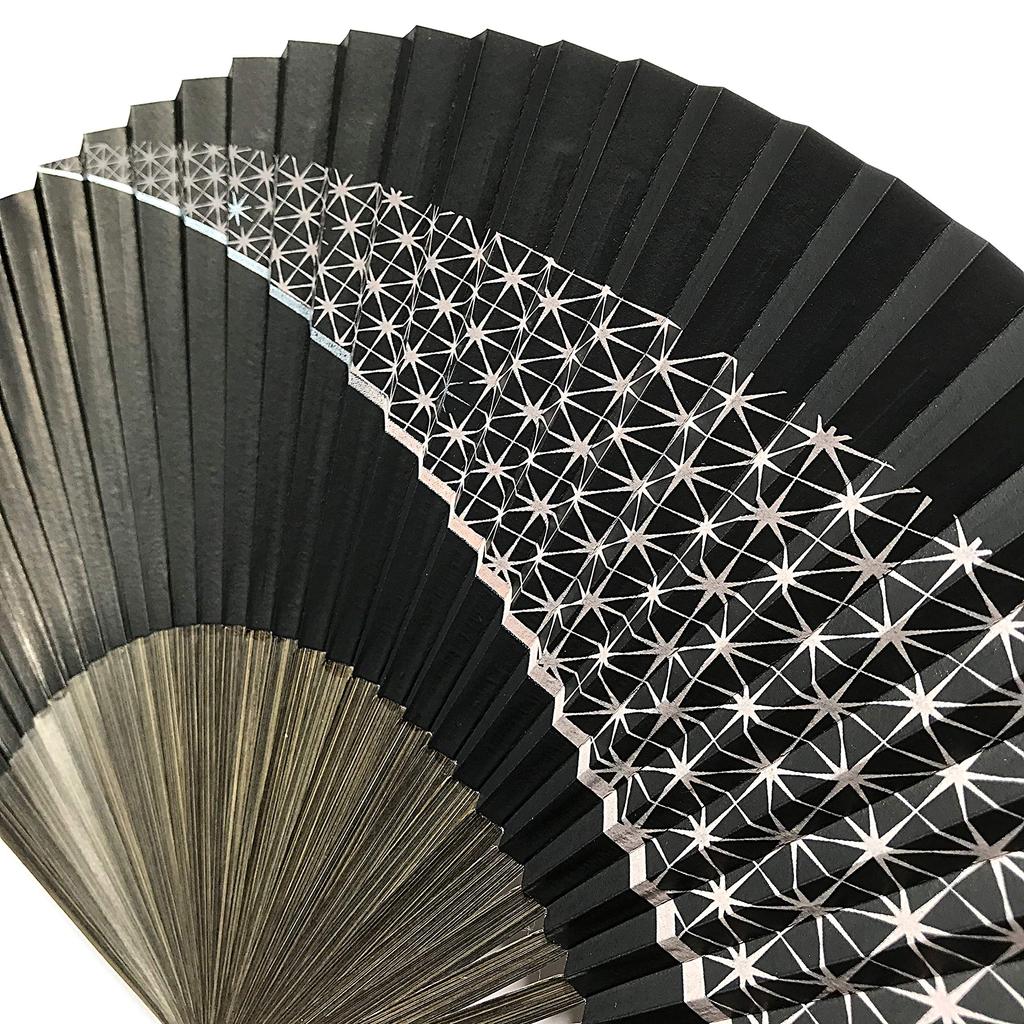 Folding Milky Hemp Leaf Large Single Black [Hanakanzashi] Men's Fan, Way/Tanabata Design, Pattern, Paper-covered, Size, Item,