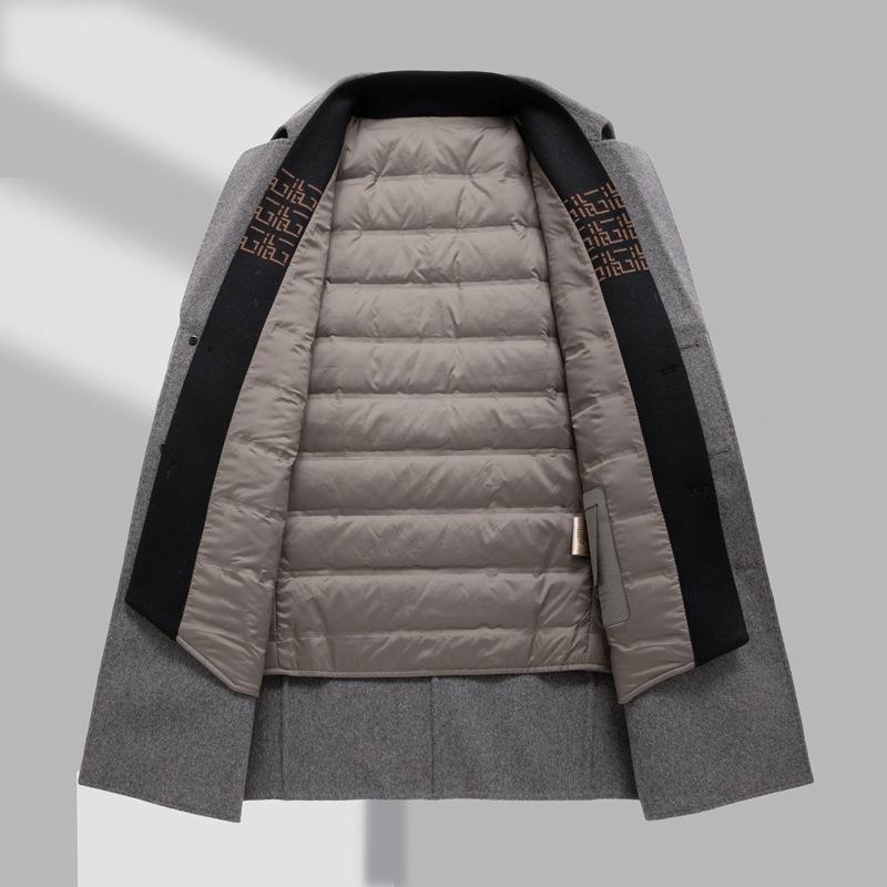 Double-sided Woolen Coat for Men's Autumn and Winter New Suit Collar Casual Removable Down Liner Woolen Coat for Men