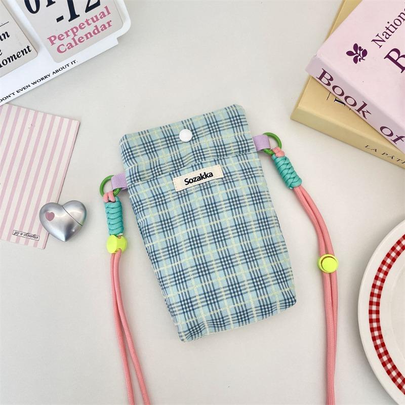 1 High-value Plaid Diagonal Span Mobile Phone Bag, New Girls' Sundries Storage Bag, Key Mobile Phone Storage