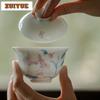 120ml Hand-painted Lily White Porcelain Gaiwan Ancient Tea Tureen Tea Bowl With Lid Kit Tea Maker Cover Bowl Teaset Collection