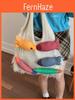 Knitted Cotton Shoulder Bag With Open Top Design For Daily Use And Spacious Storage
