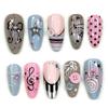 24 PIEZAS Uñas Postizas Almendra Rosa Dulce y Fresco Patrones Lindos de Lazo y Notas Uñas Francesas Postizas Diseños Y2k de Estrellas y Lunares Punta de Uña Postiza