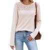 Neues Herbst-Winter-T-Shirt für Damen, einfarbig, Rundhalsausschnitt, mit Spitze bestickt, locker, langärmelig