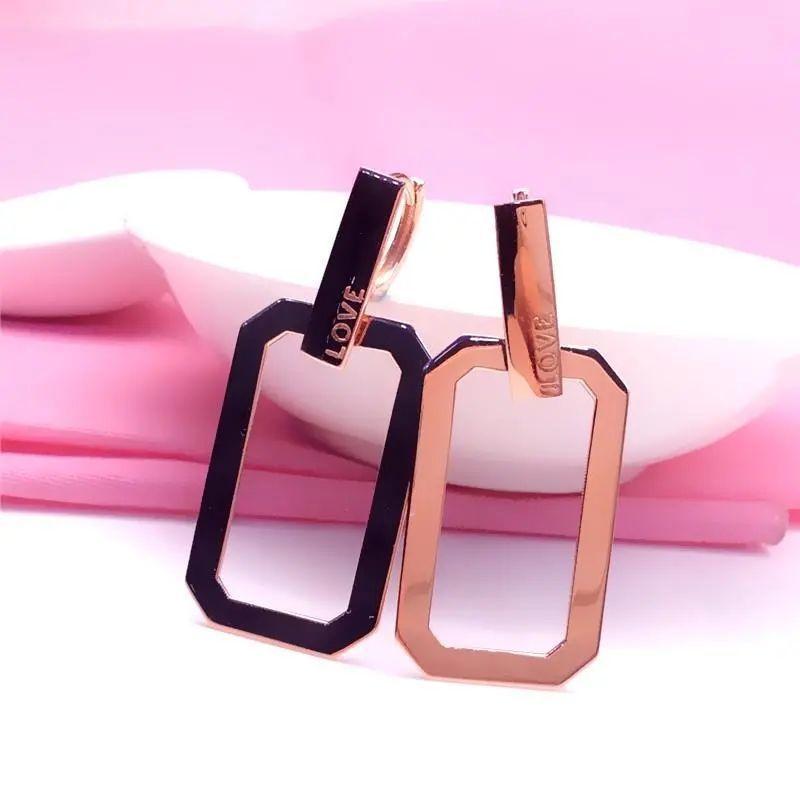 Purple Gold Geometric Square Stud Earrings Simple High-Grade Generous Rose Gold-Plated Letter Stud Earrings
