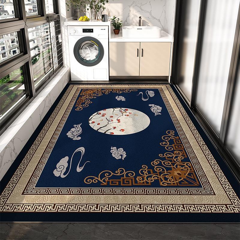 Balcony Waterproof Floor Mat Large Gray Carpet Pvc Leather Non-slip Rug New Chinese Style Retro Home Decoration Rugs for Kitchen