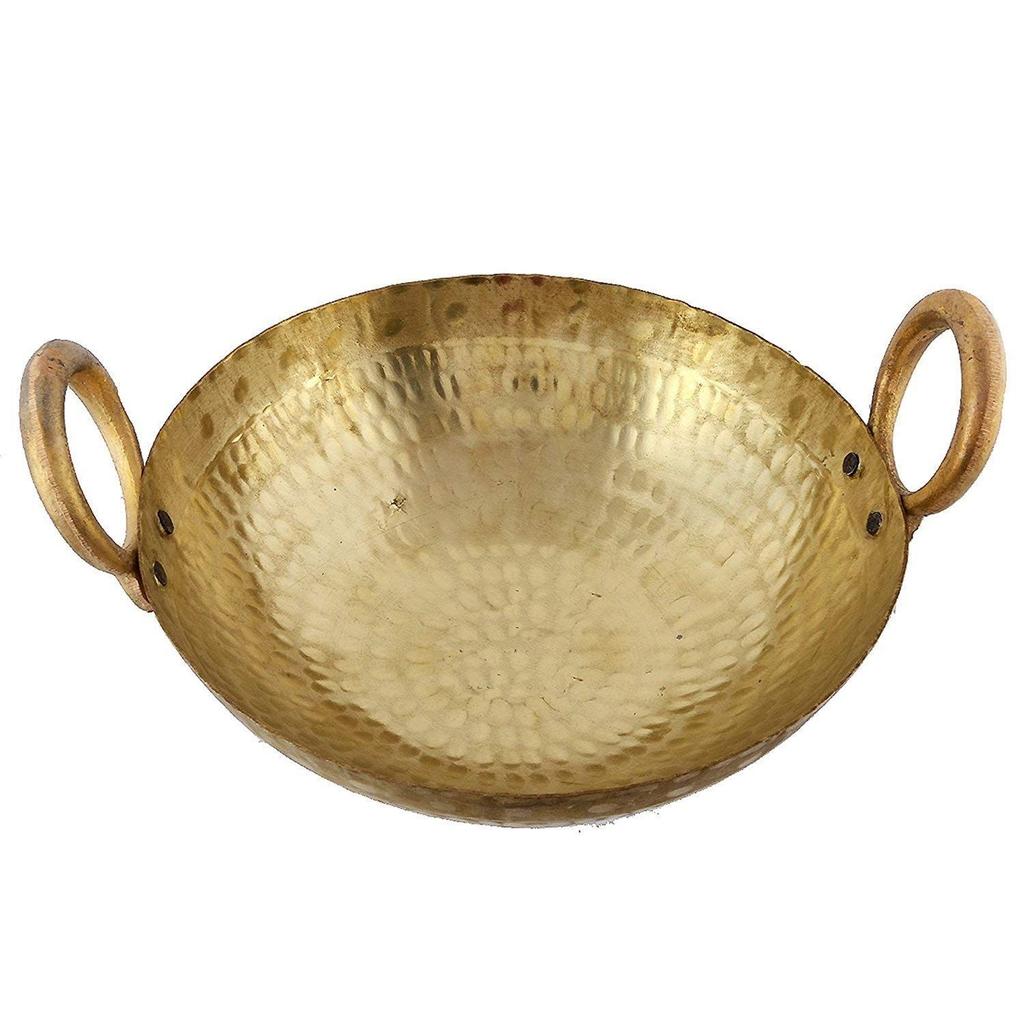 Brass Kadhai (3 L, Golden, 12 x 24 x 8 Centimeters)