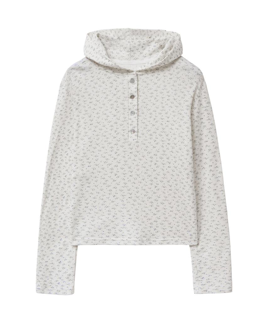 Half Button Flower Hoodie (White)