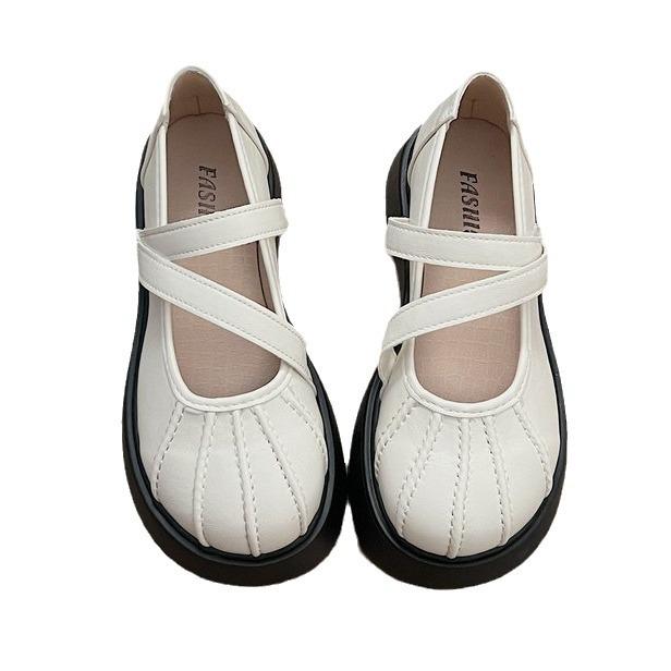 Brown French with Skirt Round Head Small Leather Shoes Women's 2024 New Summer Shallow Mouth Retro Thick Sole Mary Jane Single Shoes