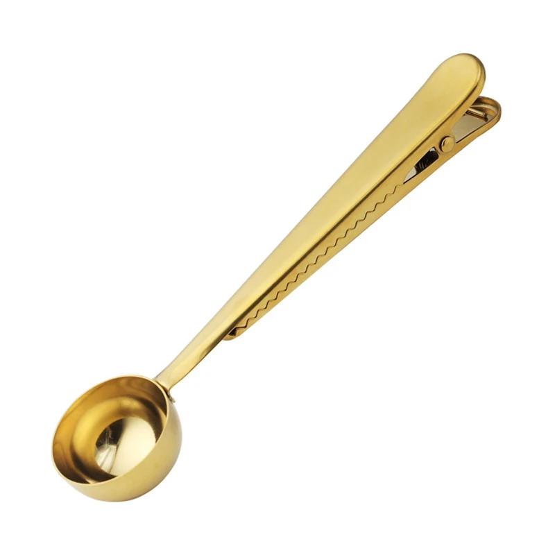 2-in-1-Kaffeelöffel, Verschlussclip, Edelstahl-Messlöffel, Kaffeelöffel, Milchpulverlöffel mit Clip, Küchenzubehör