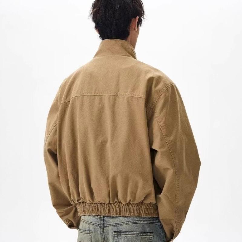 American retro bomber stand-up collar bomber jacket men and women spring and autumn boxy short barn style tooling jacket